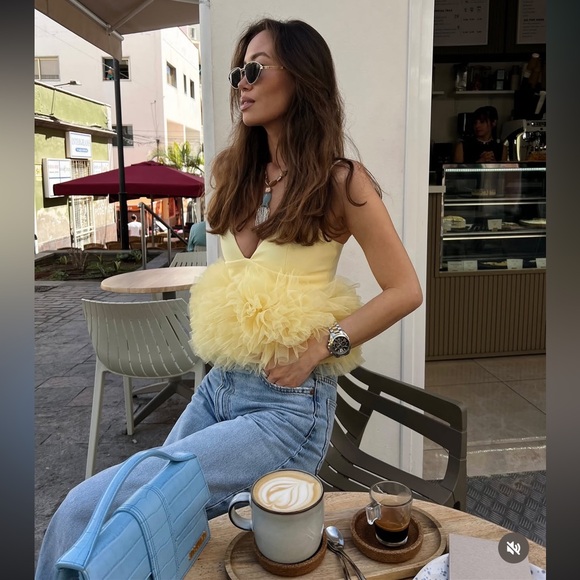 ZARA STRETCH TULLE VOLUMINOUS HEM TOP - Picture 9 of 17